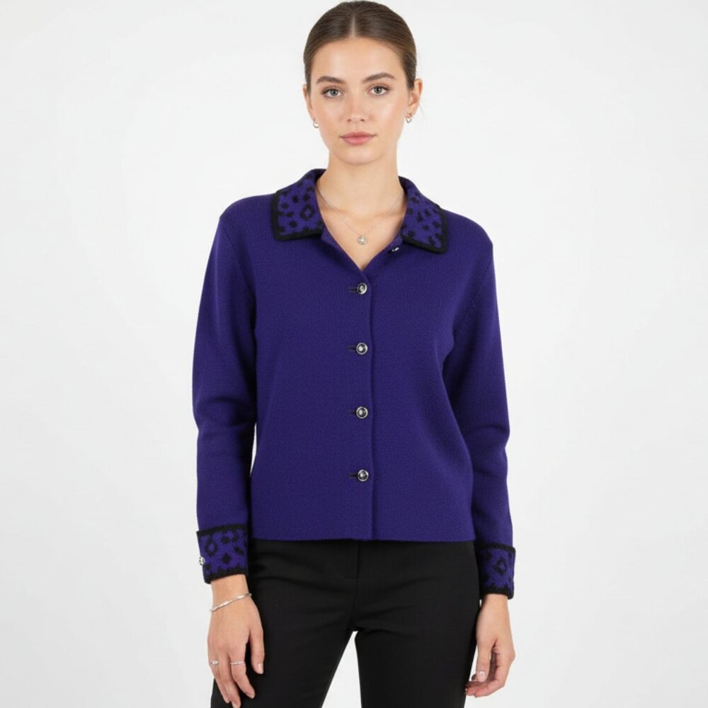 San Remo Vintage Purple & Black Knit Button Up Cardigan Sweater M
